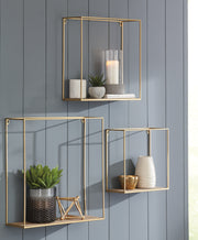 Nashville Furniture Outlets - Ashley Furniture - Efharis Wall Decor - Wall Shelf Set (3/CN) / Natural/Gold Finish - A8010107