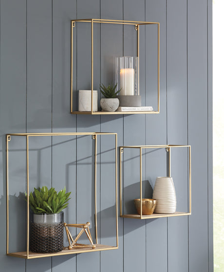 Nashville Furniture Outlets - Ashley Furniture - Efharis Wall Decor - Wall Shelf Set (3/CN) / Natural/Gold Finish - A8010107