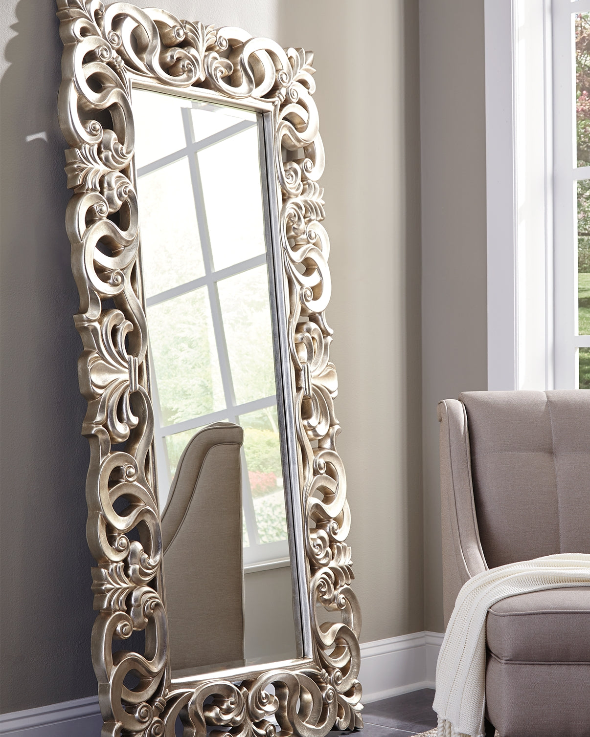 Nashville Furniture Outlets - Ashley Furniture - Lucia Mirror - Floor Mirror / Antique Silver Finish - A8010123