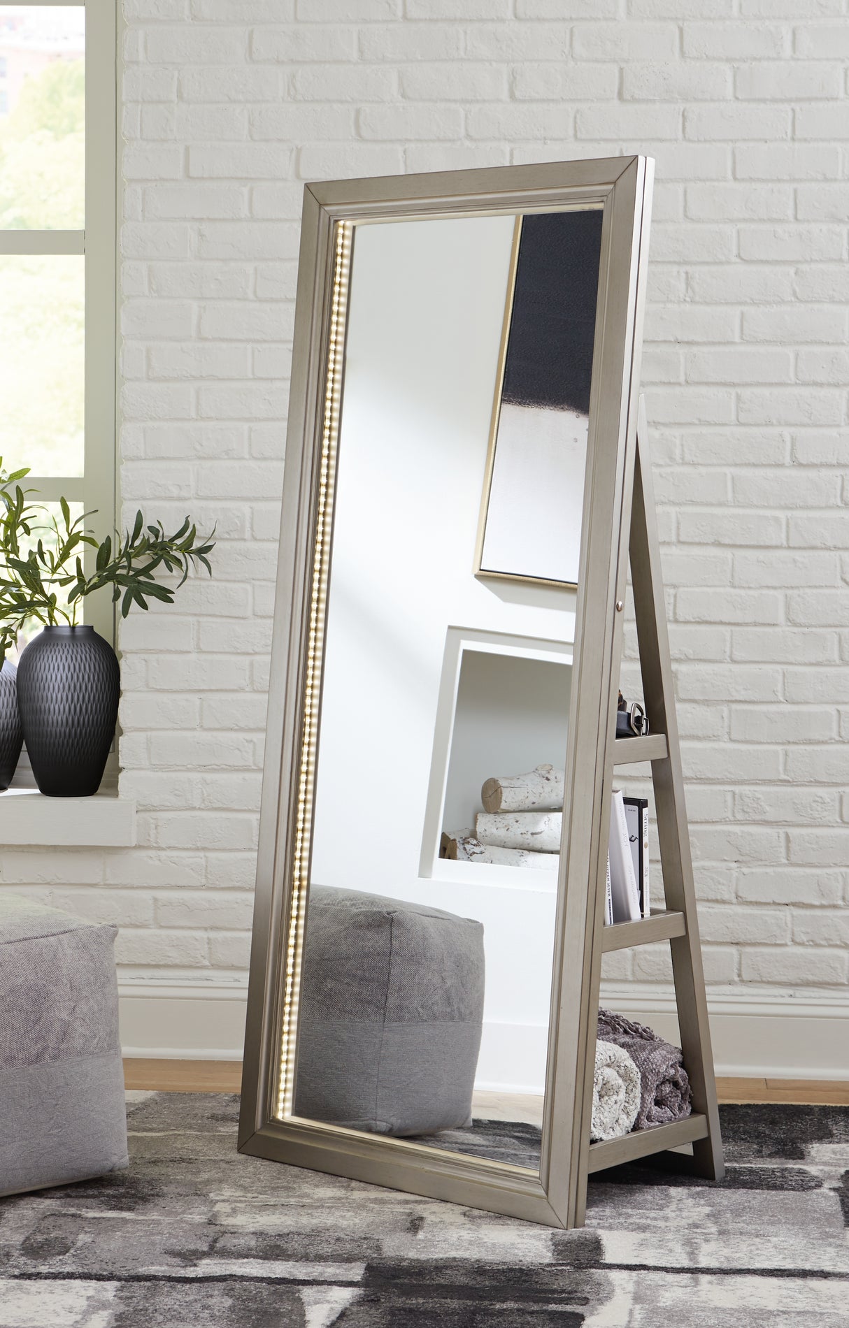 Nashville Furniture Outlets - Ashley Furniture - Evesen Mirror - Floor Standing Mirror/Storage / Black - A8010384