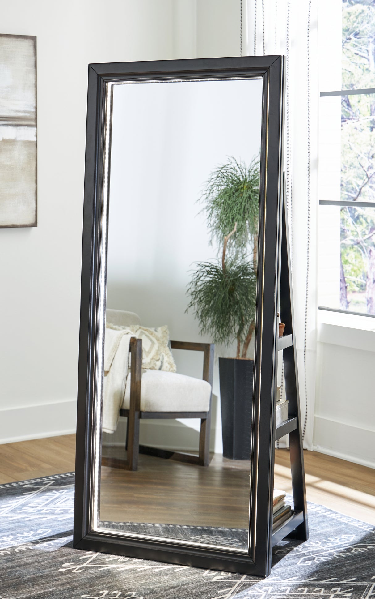 Nashville Furniture Outlets - Ashley Furniture - Evesen Mirror - Floor Standing Mirror/Storage / Black - A8010384