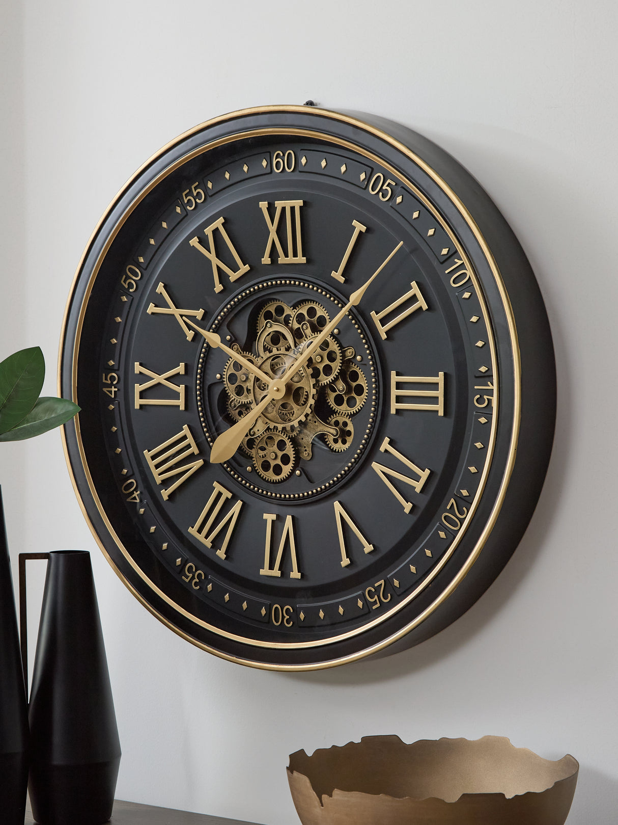 Nashville Furniture Outlets - Ashley Furniture - Dairton Wall Decor - Wall Clock / Black/Gold Finish - A8010385