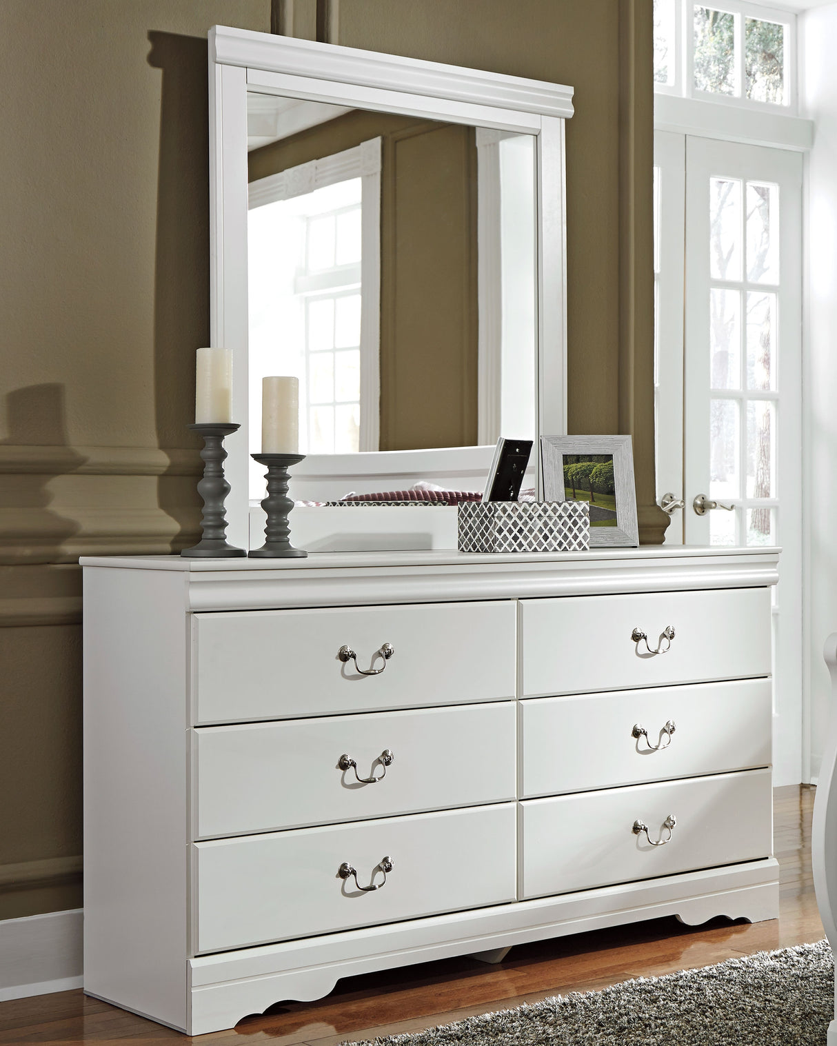 Nashville Furniture Outlets - Ashley Furniture - Anarasia Bedroom - Dresser and Mirror / White - B129B3