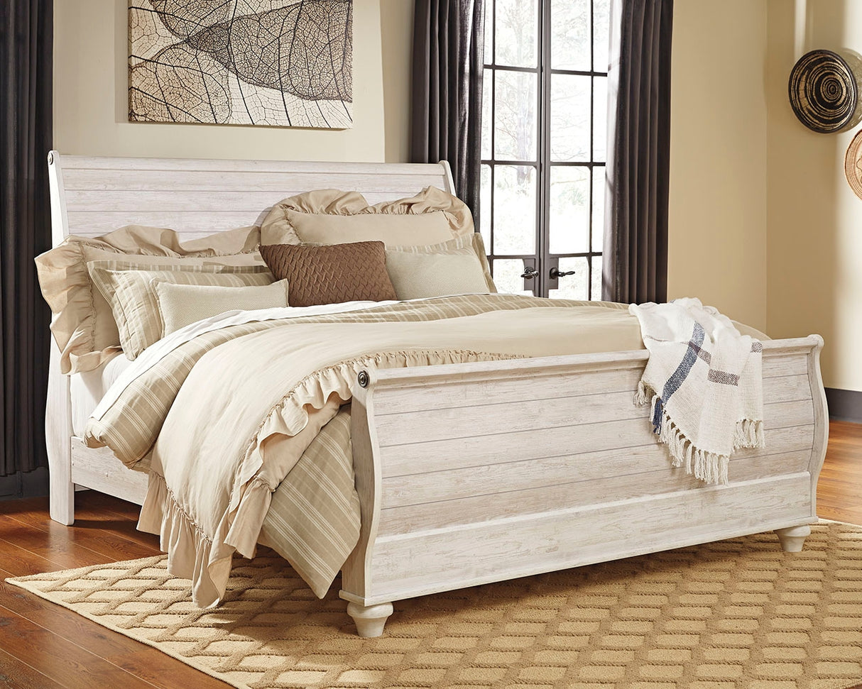 Nashville Furniture Outlets - Ashley Furniture - Willowton Bedroom - King Sleigh Bed / Whitewash - B267B11