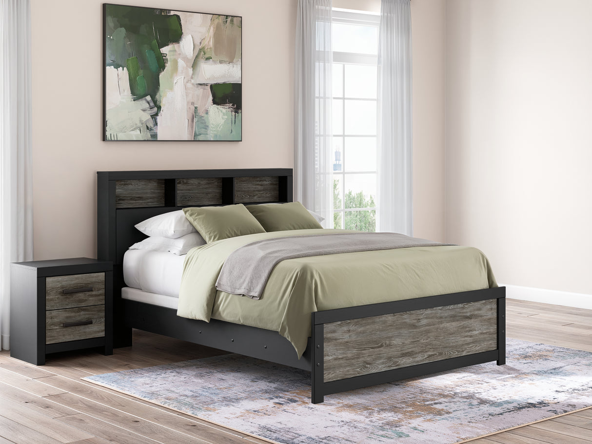 Nashville Furniture Outlets - Ashley Furniture - Broachmyn Bedroom - Queen Bookcase Panel Bed / Black/Gray - PCB1118B18