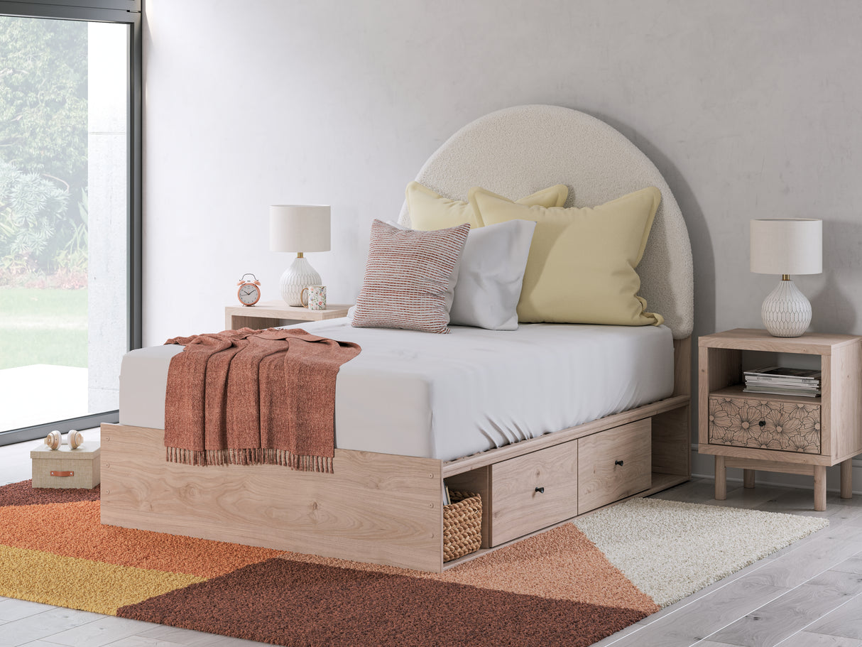 Nashville Furniture Outlets - Ashley Furniture - Arloster Bedroom - Full Upholstered Panel Bed with Storage / Tan/White - PCB1566B7