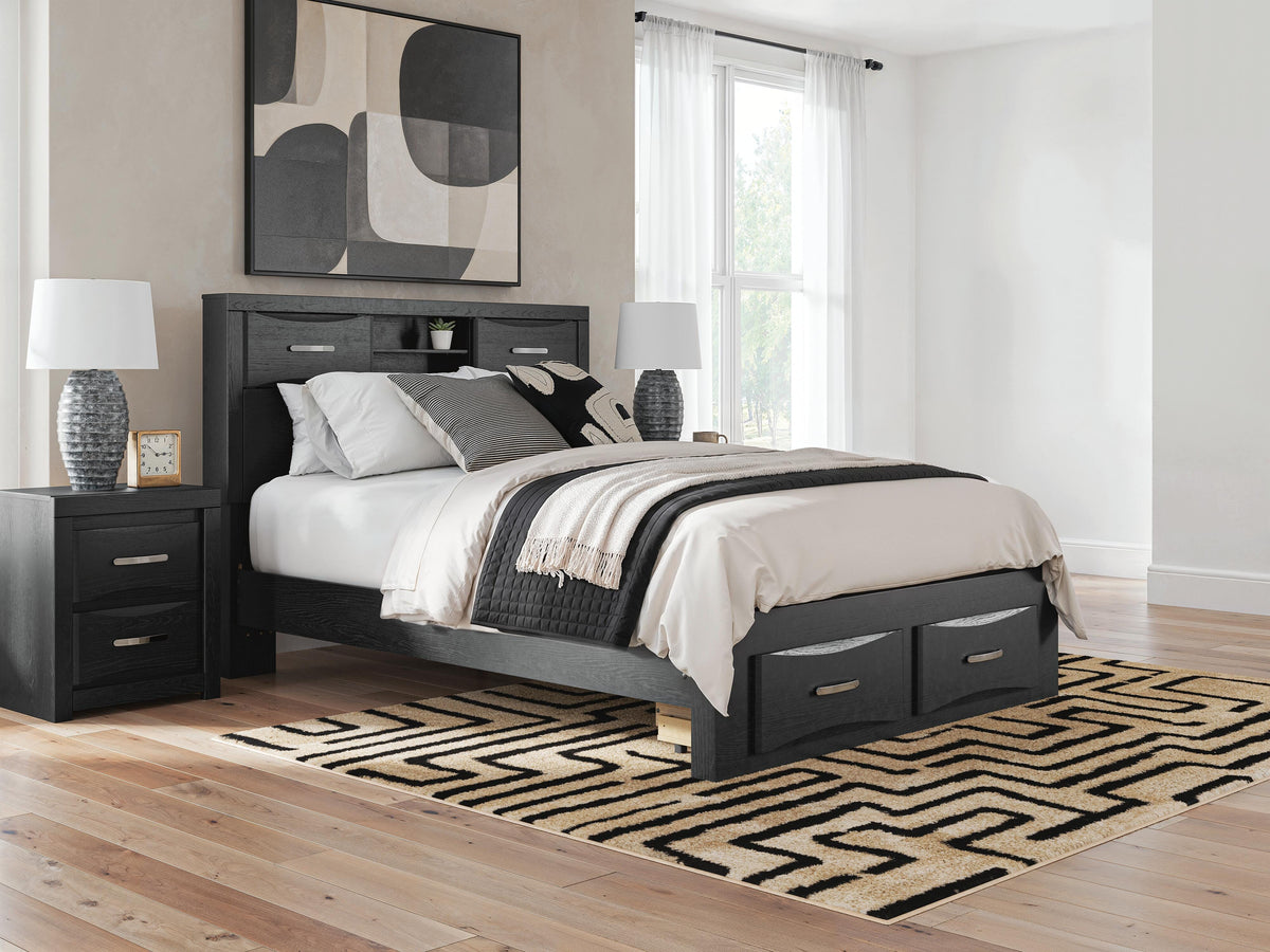 Nashville Furniture Outlets - Ashley Furniture - Stabotta Bedroom - Queen Bookcase Storage Bed / Black - PCB1755B3