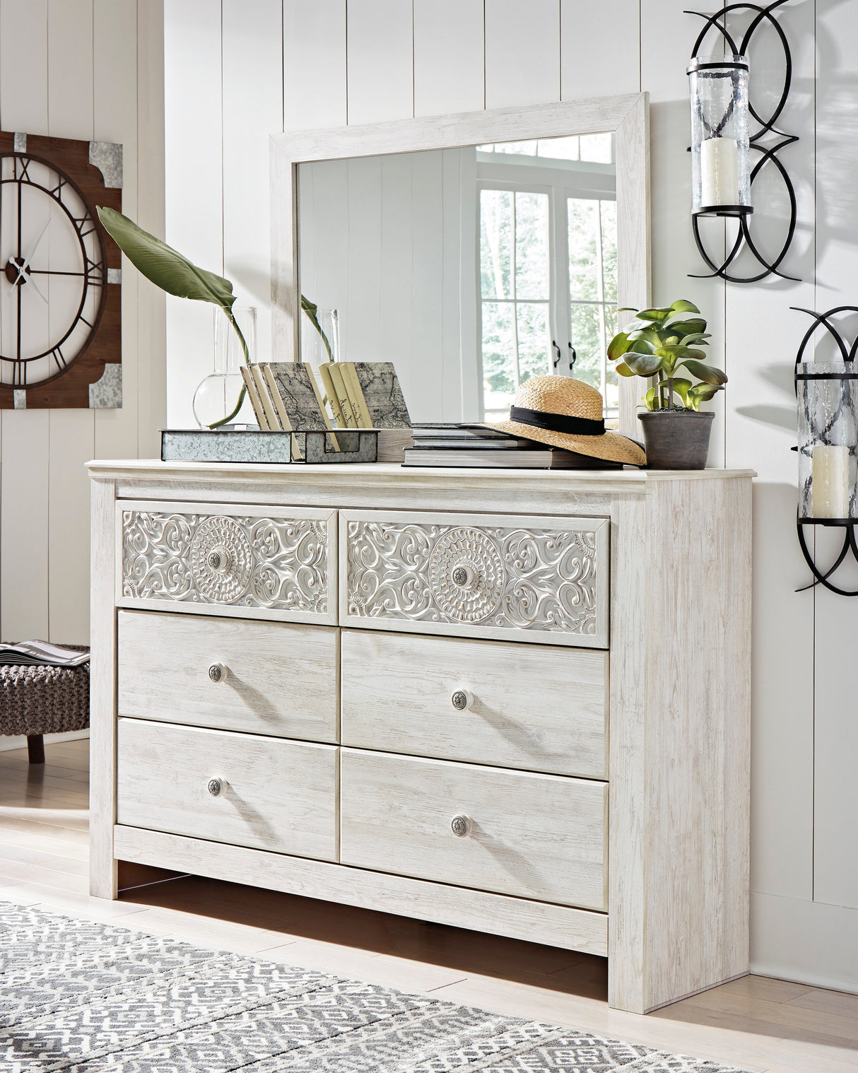 Nashville Furniture Outlets - Ashley Furniture - Paxberry Bedroom - Dresser and Mirror / Whitewash - B181B8