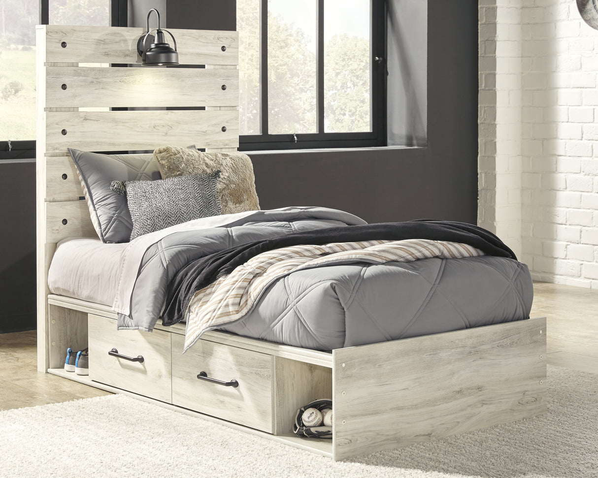 Nashville Furniture Outlets - Ashley Furniture - Cambeck Bedroom - Twin Panel Bed with 4 Storage Drawers / Whitewash - B192B21