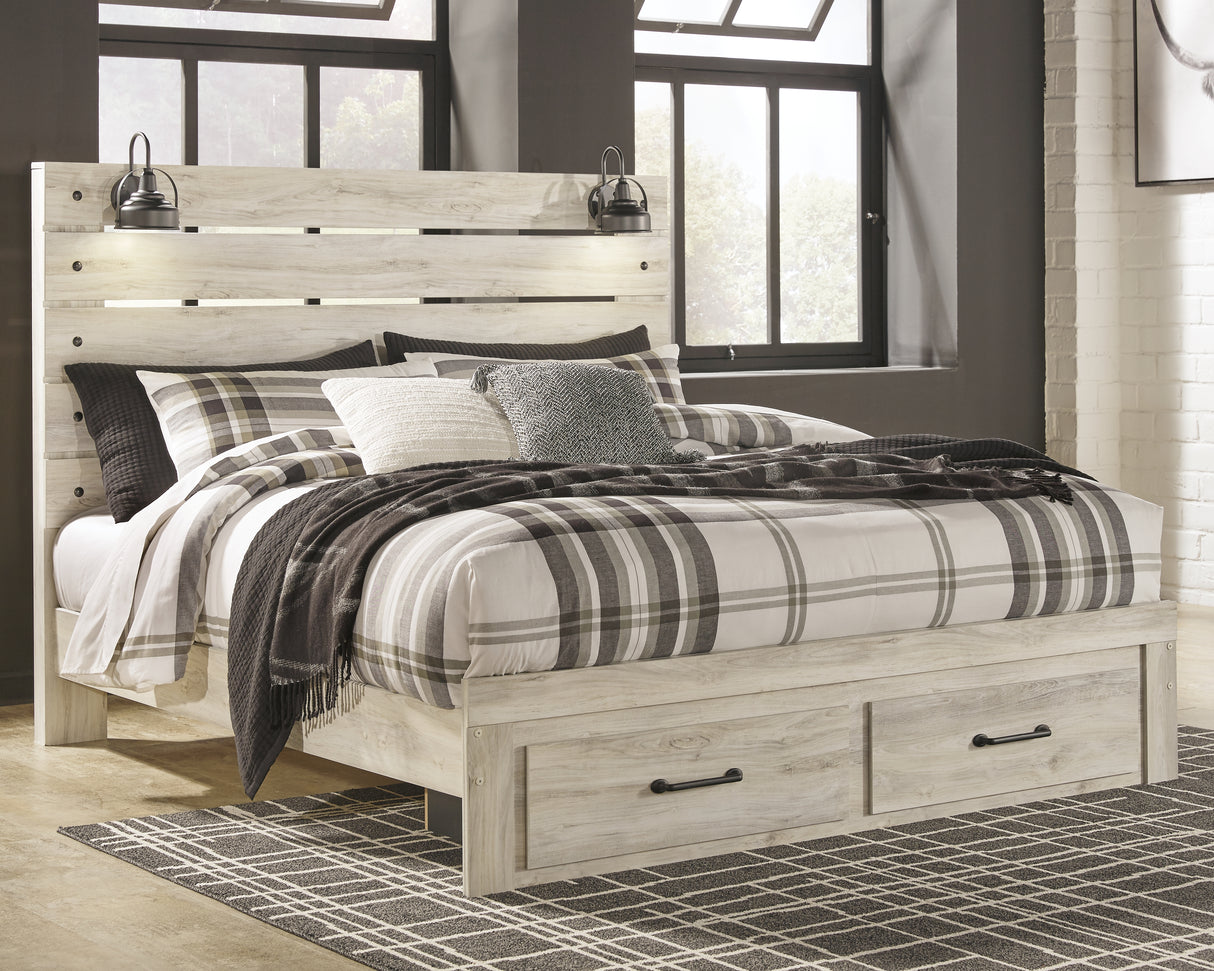 Nashville Furniture Outlets - Ashley Furniture - Cambeck Bedroom - King Panel Bed with 2 Storage Drawers / Whitewash - B192B31