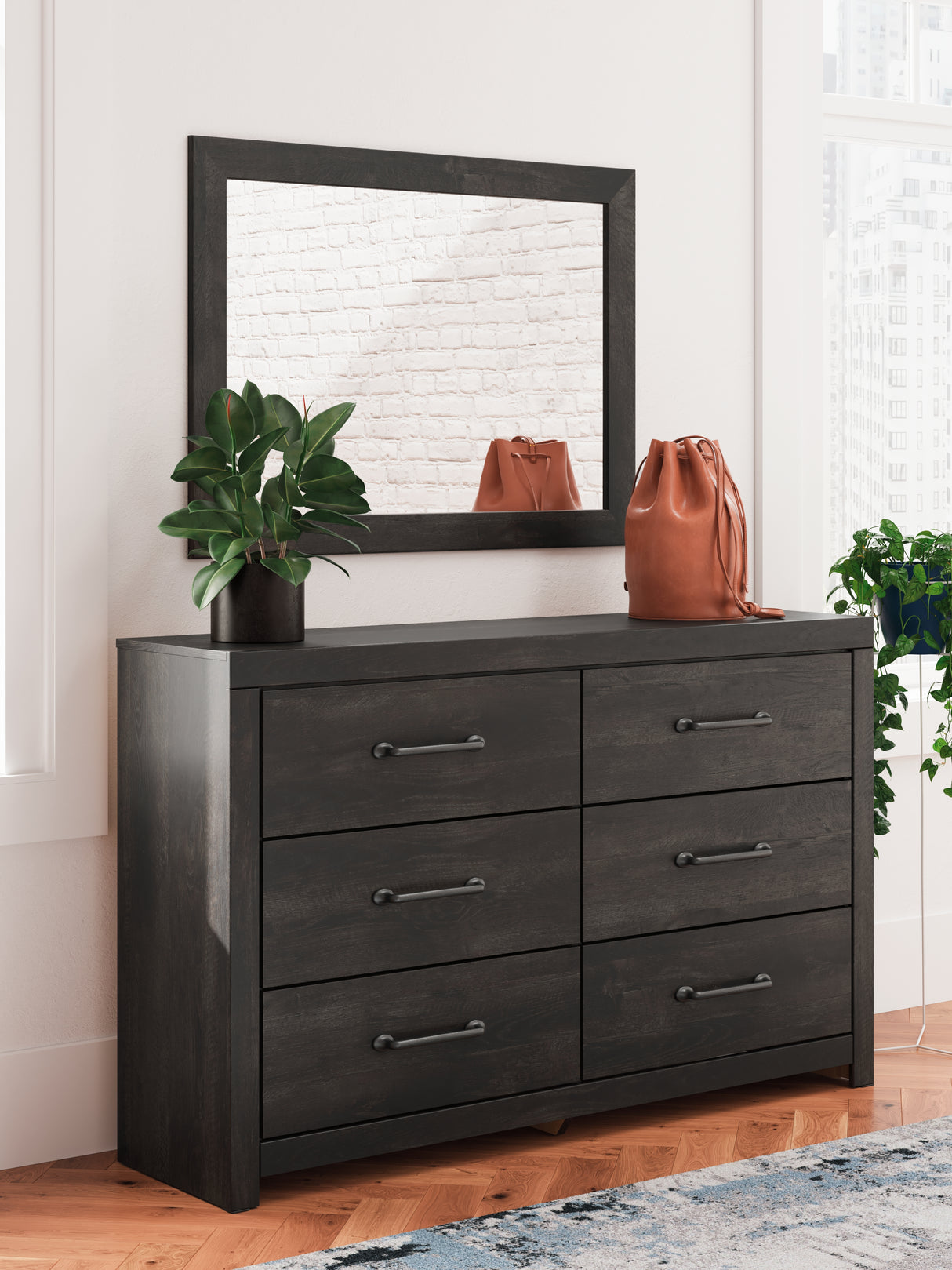 Nashville Furniture Outlets - Ashley Furniture - Hollivern Bedroom - Dresser and Mirror / Dark Gray - PCB2108B1