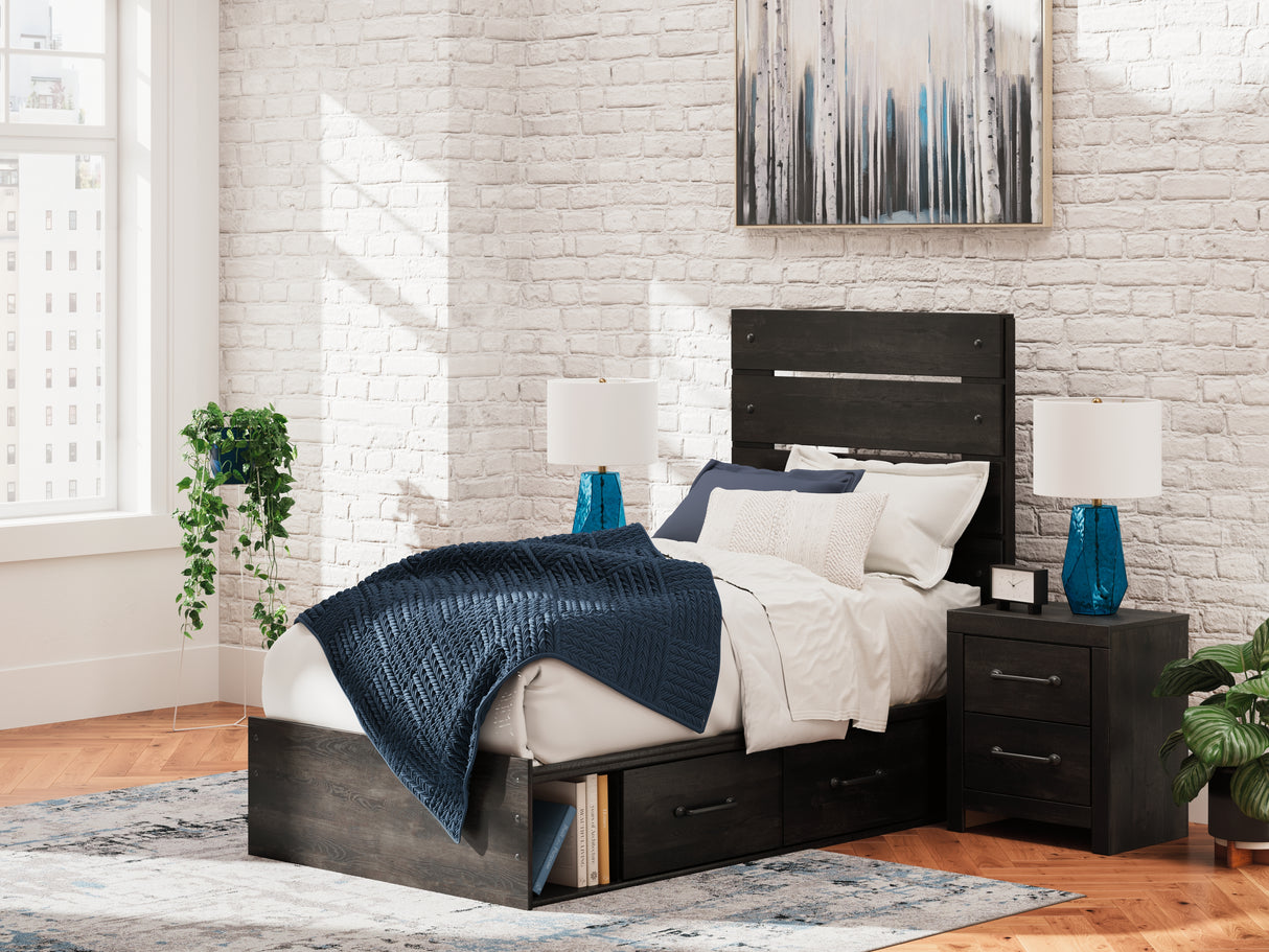 Nashville Furniture Outlets - Ashley Furniture - Hollivern Bedroom - Twin Panel Bed with Storage / Dark Gray - PCB2108B18