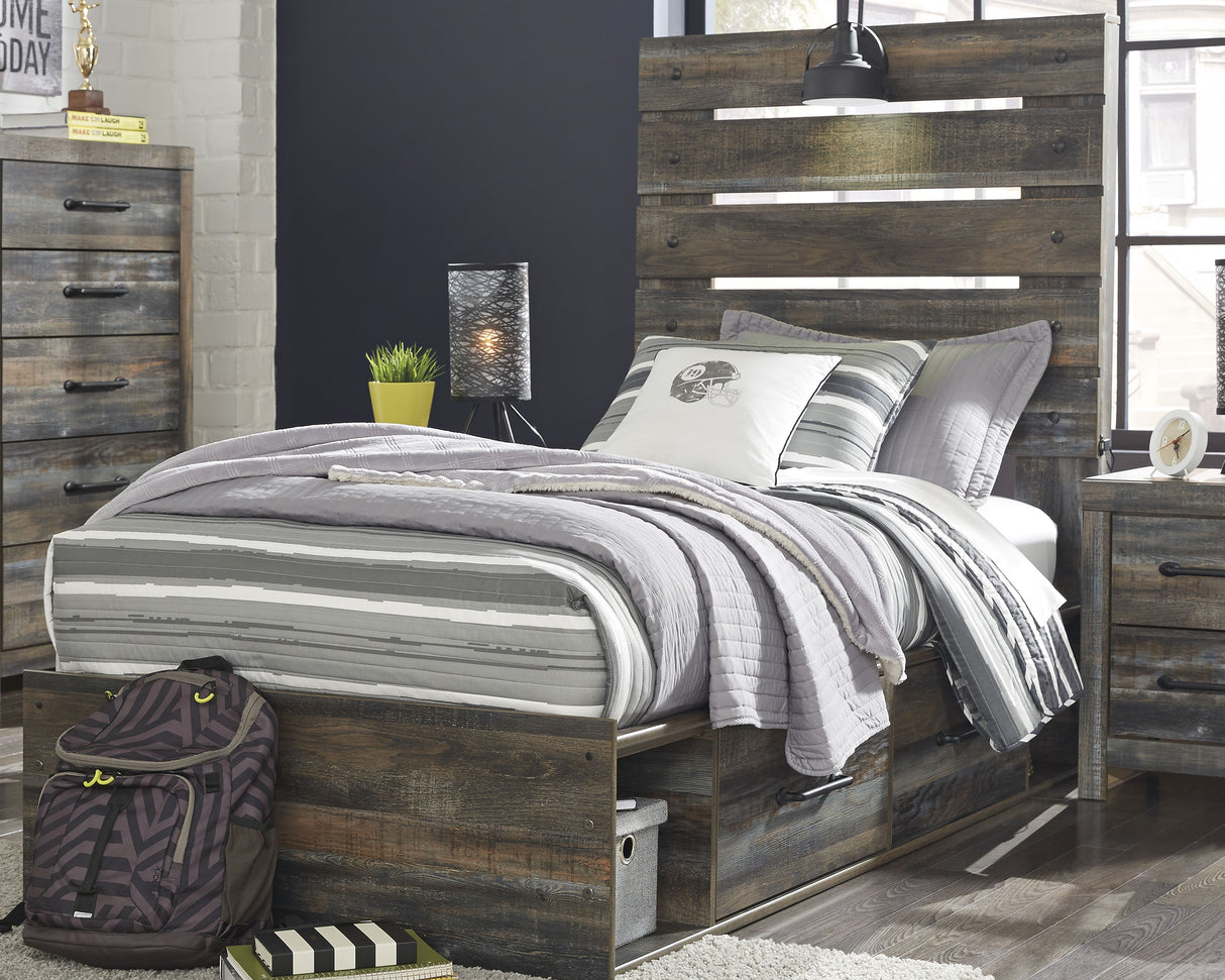Nashville Furniture Outlets - Ashley Furniture - Drystan Bedroom - Twin Panel Bed with 4 Storage Drawers / Multi - B211B11