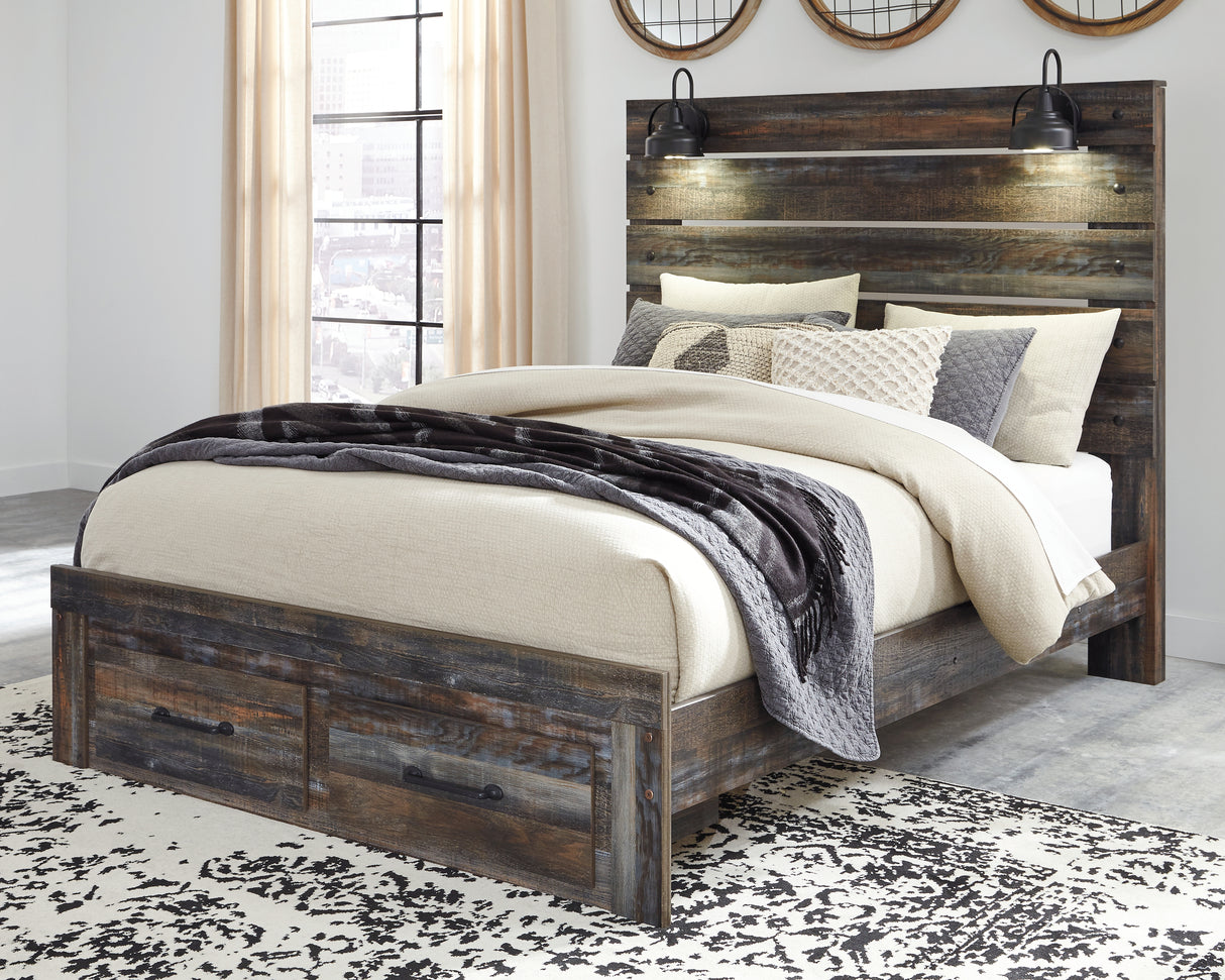 Nashville Furniture Outlets - Ashley Furniture - Drystan Bedroom - Queen Panel Bed with 2 Storage Drawers / Multi - B211B29