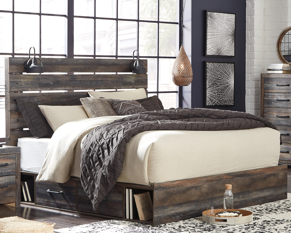 Nashville Furniture Outlets - Ashley Furniture - Drystan Bedroom - King Panel Bed with 2 Storage Drawers / Multi - B211B15