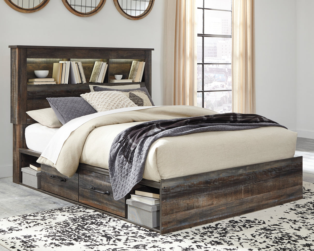 Nashville Furniture Outlets - Ashley Furniture - Drystan Bedroom - Queen Bookcase Bed with 4 Storage Drawers / Multi - B211B18