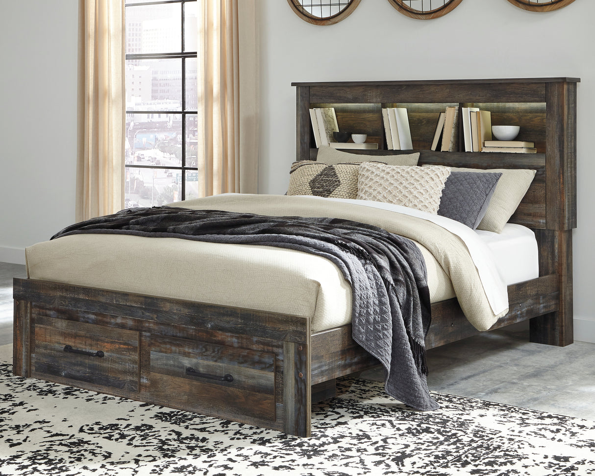 Nashville Furniture Outlets - Ashley Furniture - Drystan Bedroom - Queen Bookcase Bed with 2 Storage Drawers / Multi - B211B23
