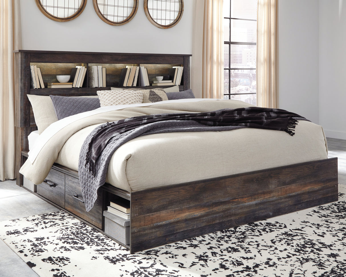 Nashville Furniture Outlets - Ashley Furniture - Drystan Bedroom - King Bookcase Bed with 2 Storage Drawers / Multi - B211B51