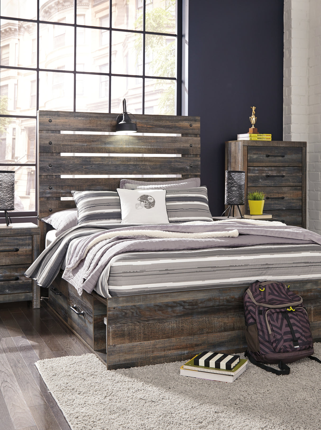 Nashville Furniture Outlets - Ashley Furniture - Drystan Bedroom - Full Panel Bed with 2 Storage Drawers / Multi - B211B9