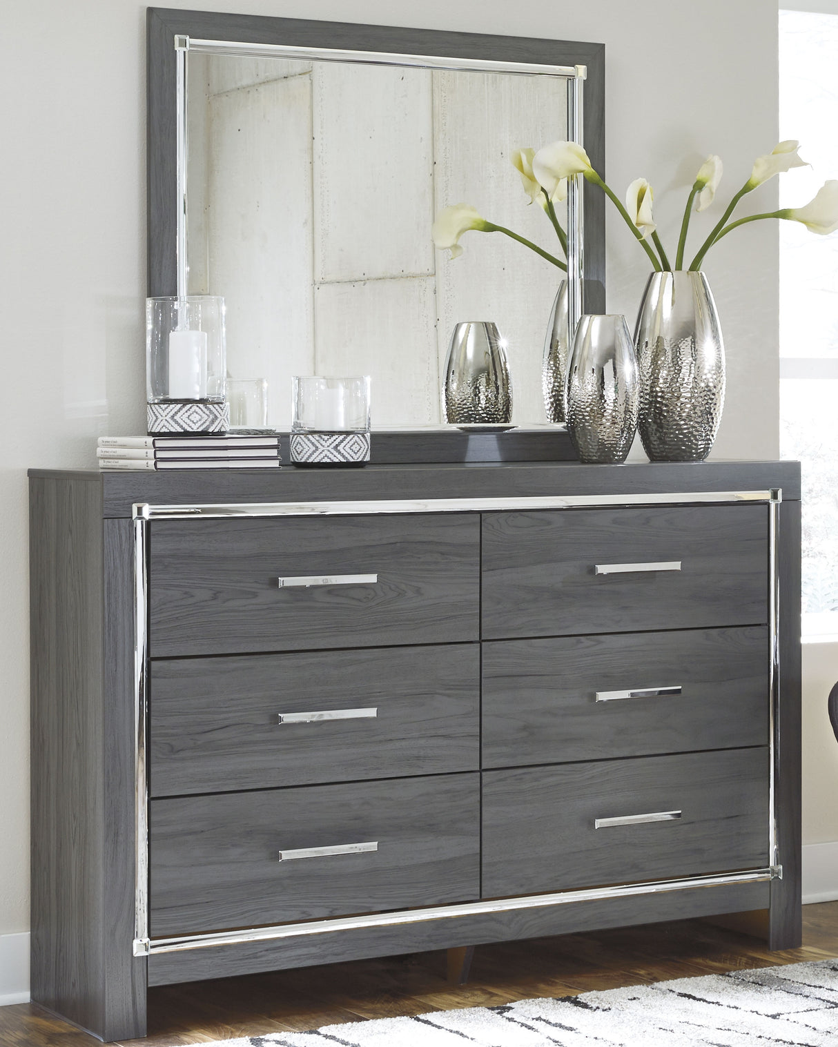 Nashville Furniture Outlets - Ashley Furniture - Lodanna Bedroom - Dresser and Mirror / Gray - B214B1