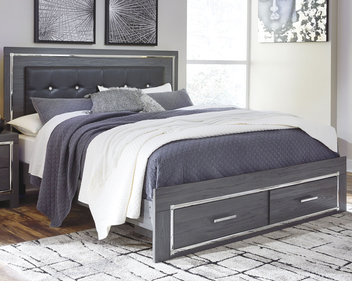 Nashville Furniture Outlets - Ashley Furniture - Lodanna Bedroom - King Panel Bed with 2 Storage Drawers / Gray - B214B11