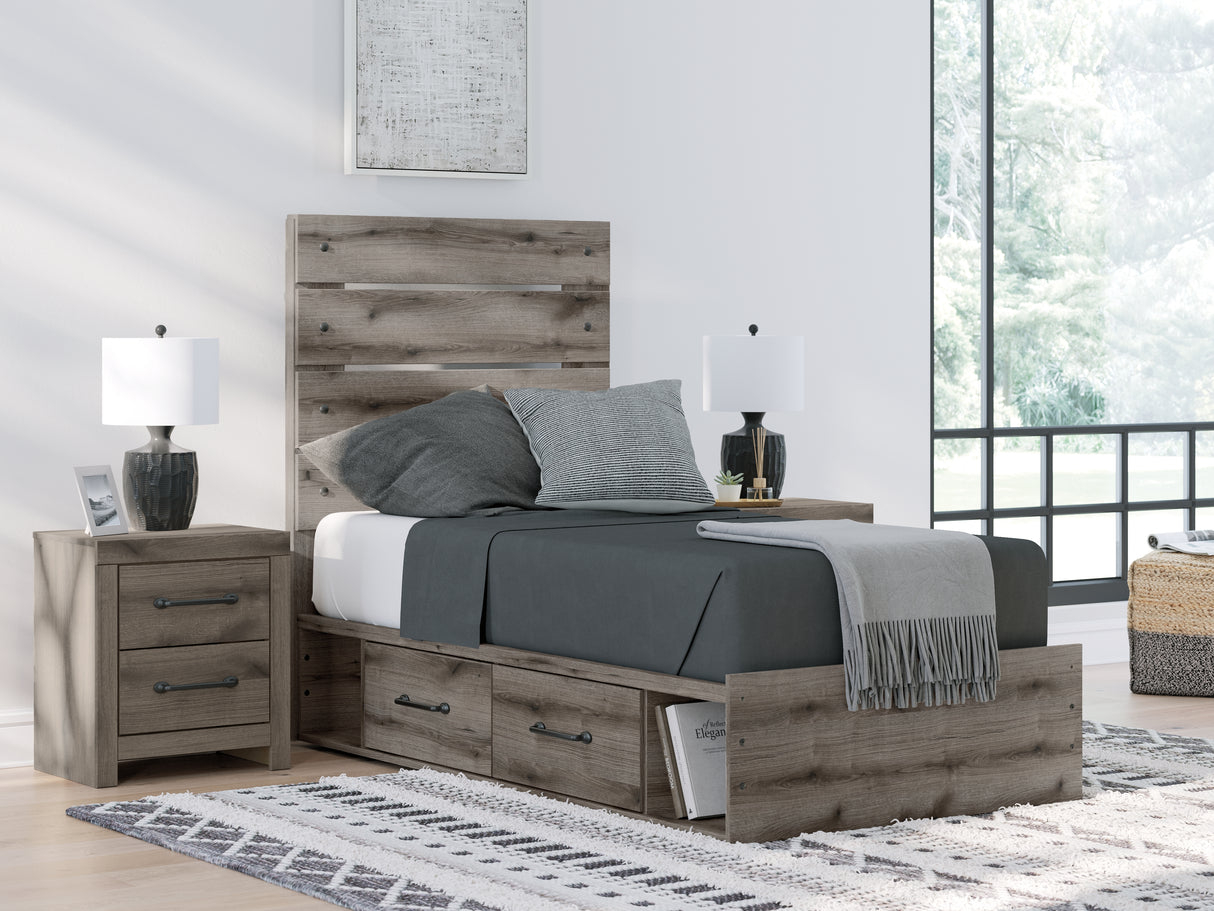Nashville Furniture Outlets - Ashley Furniture - Graystorm Bedroom - Twin Panel Bed with Storage / Brown Gray - PCB2405B19