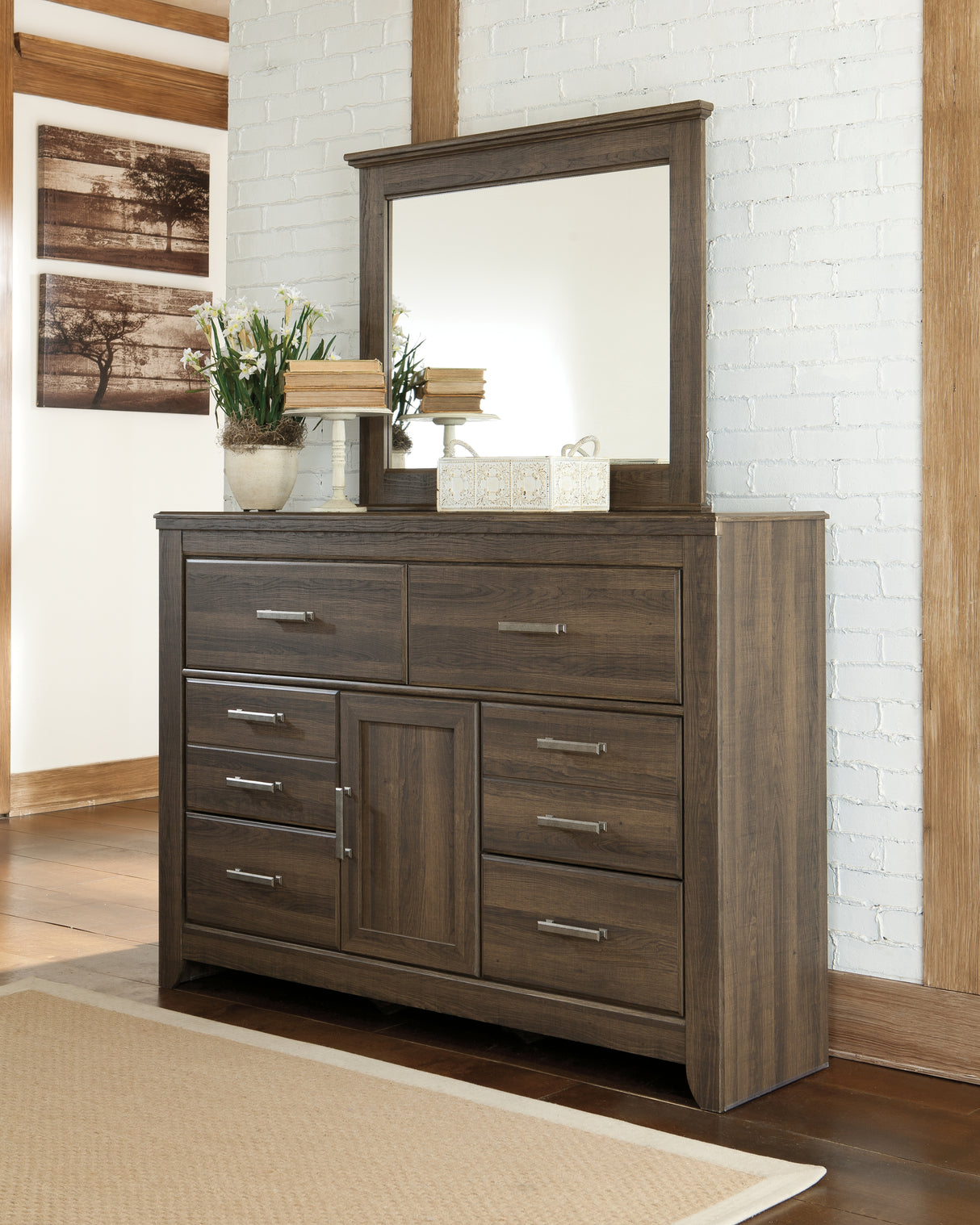 Nashville Furniture Outlets - Ashley Furniture - Juararo Bedroom - Dresser and Mirror / Dark Brown - B251B1