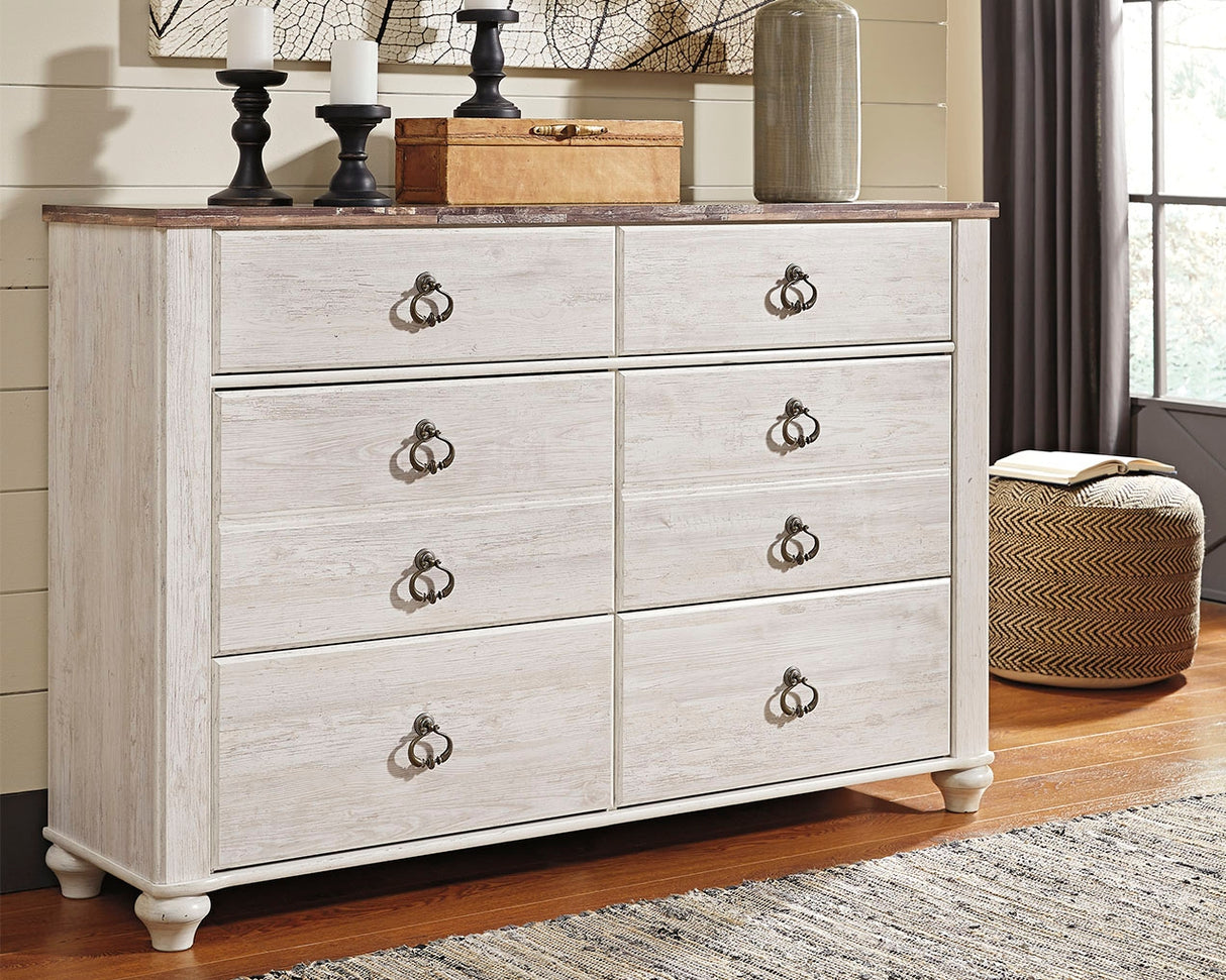 Nashville Furniture Outlets - Ashley Furniture - Willowton Bedroom - Six Drawer Dresser / Whitewash - B267-31