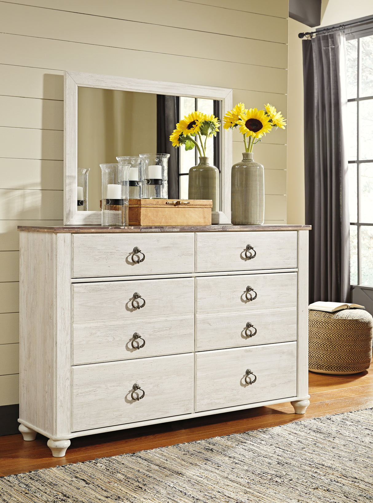 Nashville Furniture Outlets - Ashley Furniture - Willowton Bedroom - Dresser and Mirror / Whitewash - B267B1