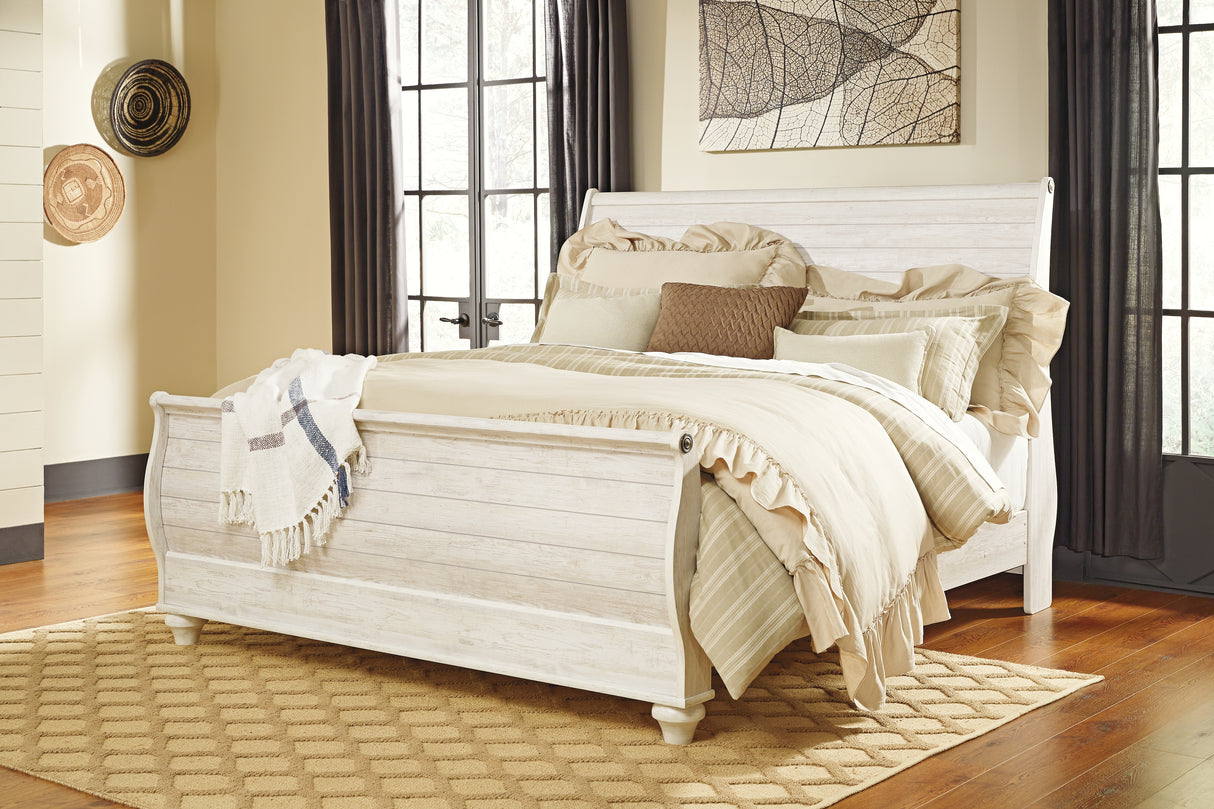 Nashville Furniture Outlets - Ashley Furniture - Willowton Bedroom - Full Panel Bed with 2 Storage Drawers / Whitewash - B267B22