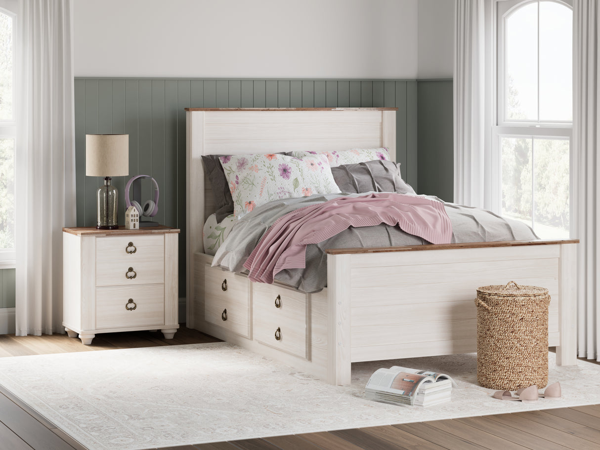Nashville Furniture Outlets - Ashley Furniture - Willowton Bedroom - Full Panel Bed with 2 Storage Drawers / Whitewash - B267B22