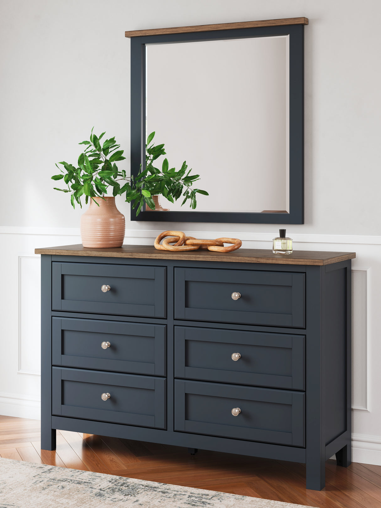 Nashville Furniture Outlets - Ashley Furniture - Landocken Bedroom - Dresser and Mirror / Brown/Blue - B414B1