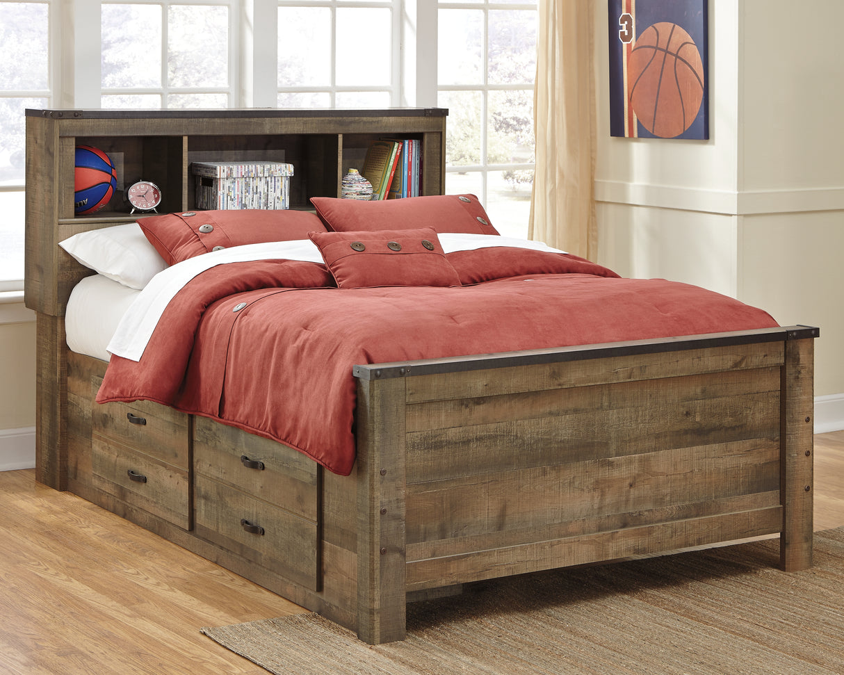 Nashville Furniture Outlets - Ashley Furniture - Trinell Bedroom - Full Bookcase Bed with 2 Sided Storage / Brown - B446B79