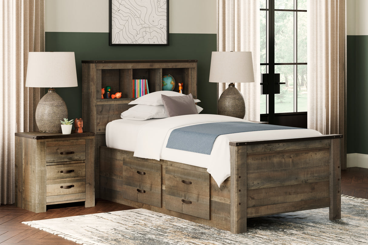 Nashville Furniture Outlets - Ashley Furniture - Trinell Bedroom - Twin Bookcase Bed with 2 Storage Drawers / Brown - B446B17