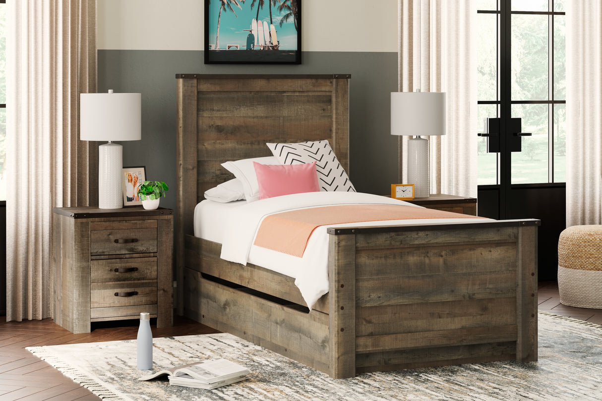 Nashville Furniture Outlets - Ashley Furniture - Trinell Bedroom - Twin Panel Bed with 1 Large Storage Drawer / Brown - B446B8