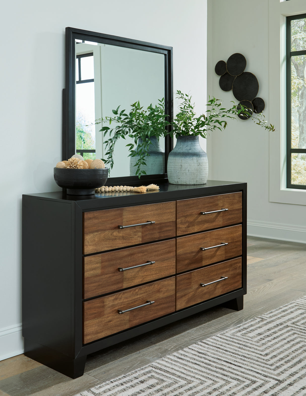 Nashville Furniture Outlets - Ashley Furniture - Kraeburn Bedroom - Dresser and Mirror / Brown/Black - B496B1