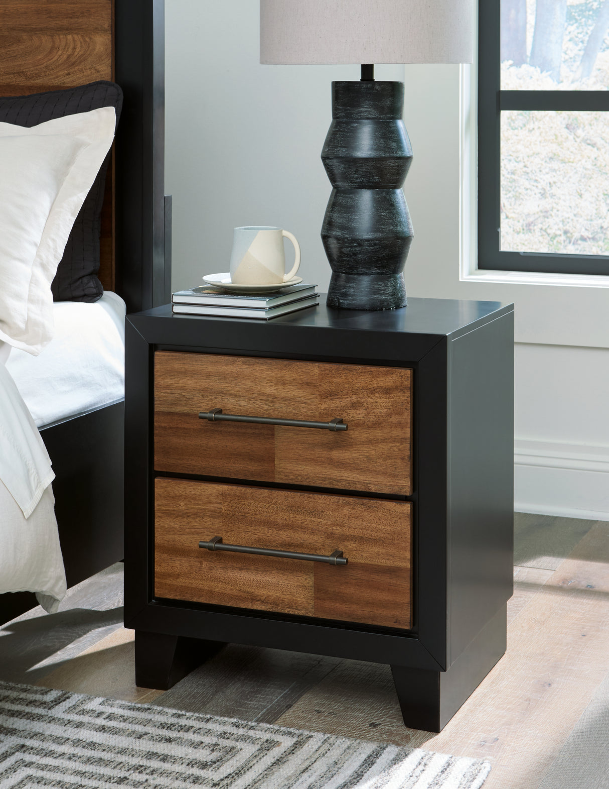 Nashville Furniture Outlets - Ashley Furniture - Kraeburn Bedroom - Two Drawer Night Stand / Brown/Black - B496-92