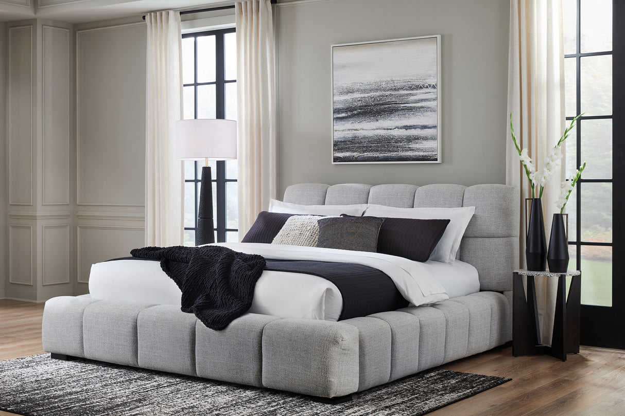 Nashville Furniture Outlets - Ashley Furniture - Grendusk Bedroom - Queen Upholstered Bed / Light Gray - PCB584B1