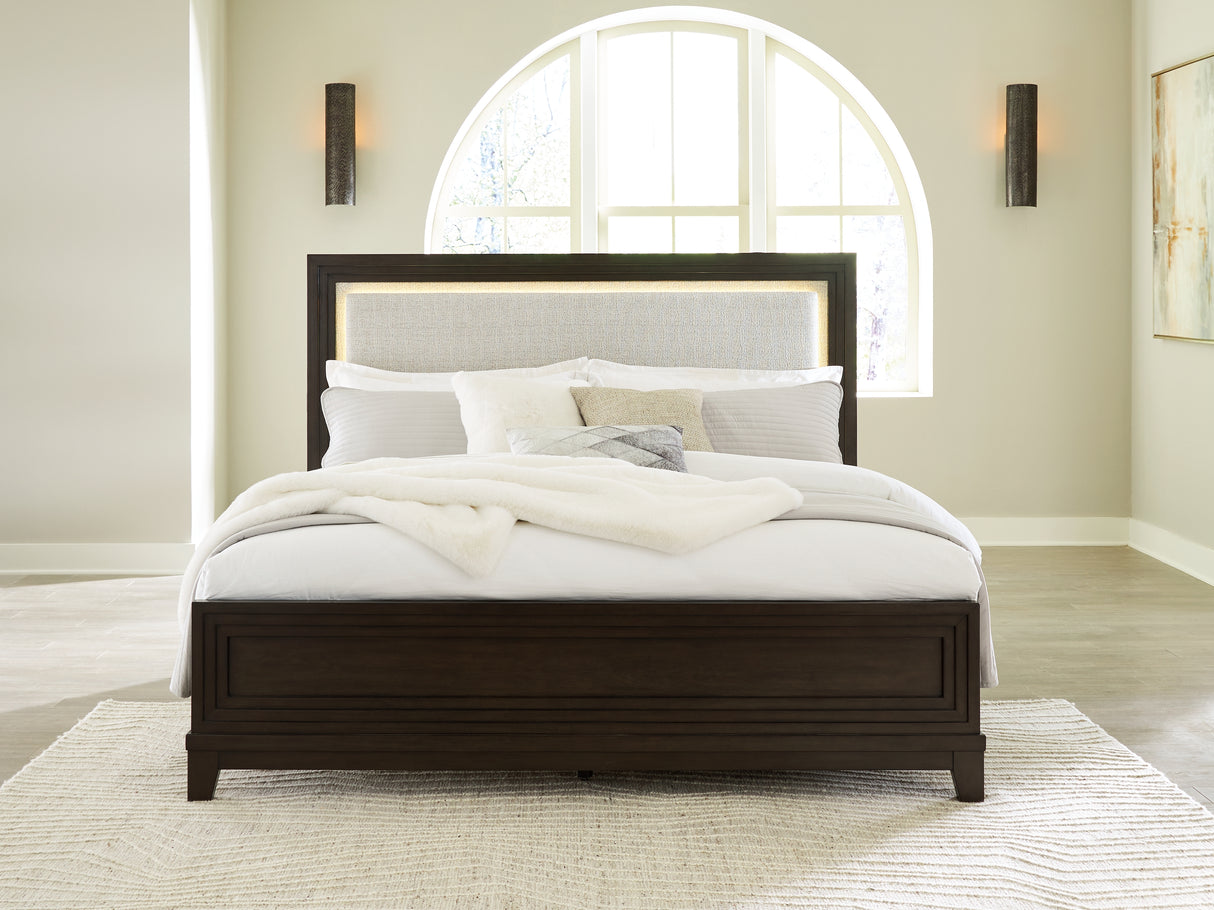 Nashville Furniture Outlets - Ashley Furniture - Neymorton Bedroom - King Upholstered Panel Bed / Dark Grayish Brown - B618B4