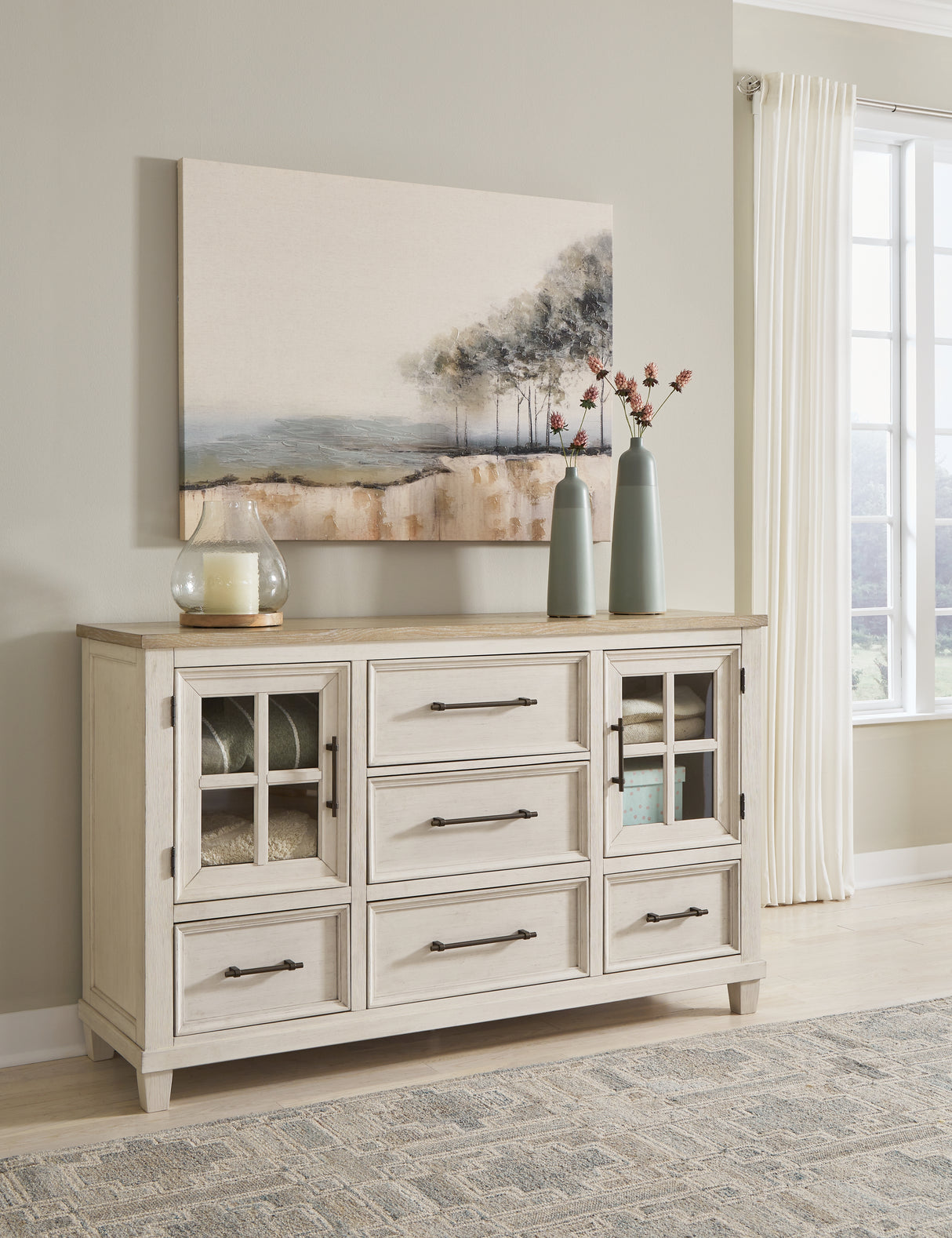 Nashville Furniture Outlets - Ashley Furniture - Shaybrock Bedroom - Two Drawer Night Stand / Antique White/Brown - B683-92