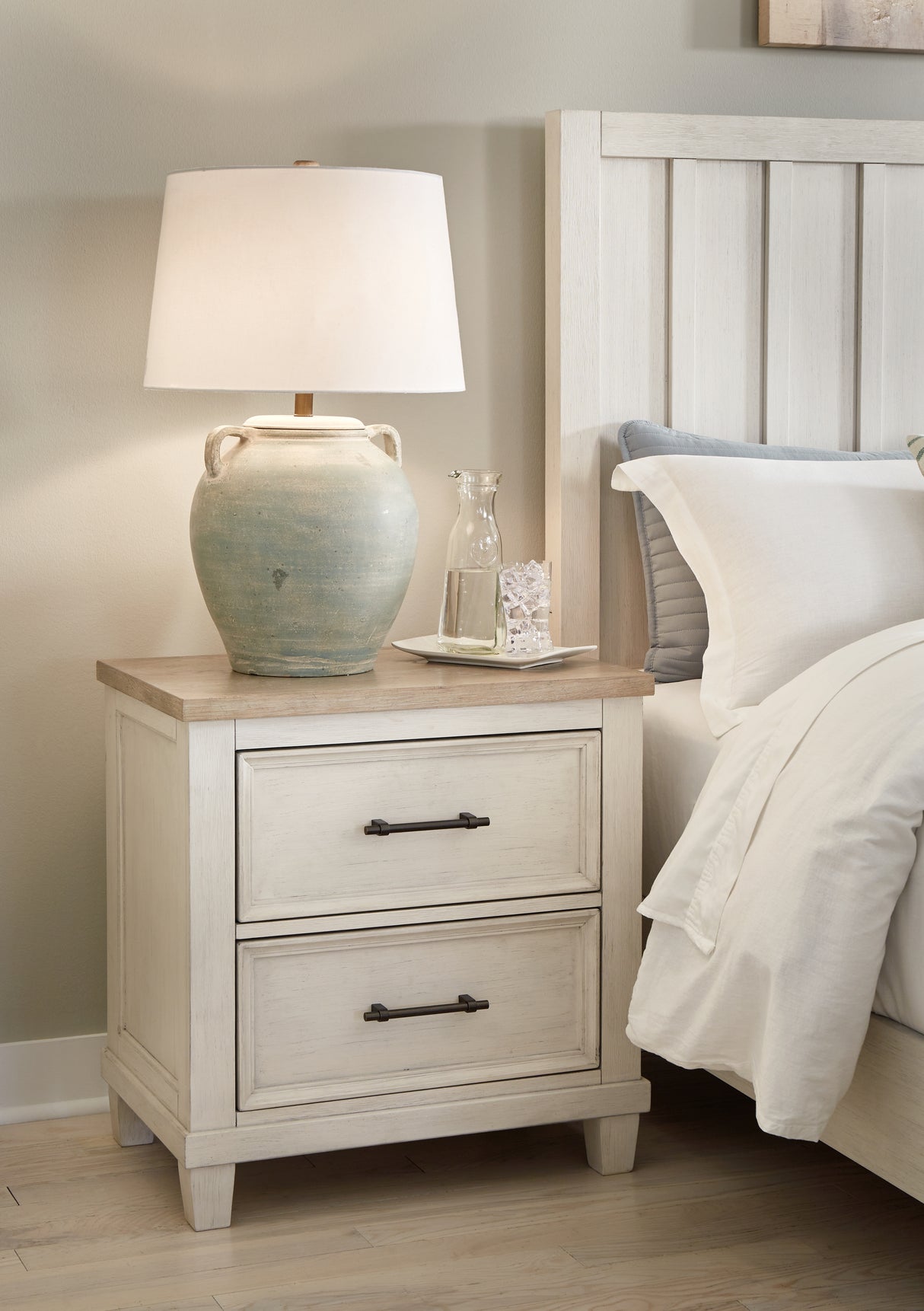 Nashville Furniture Outlets - Ashley Furniture - Shaybrock Bedroom - Two Drawer Night Stand / Antique White/Brown - B683-92