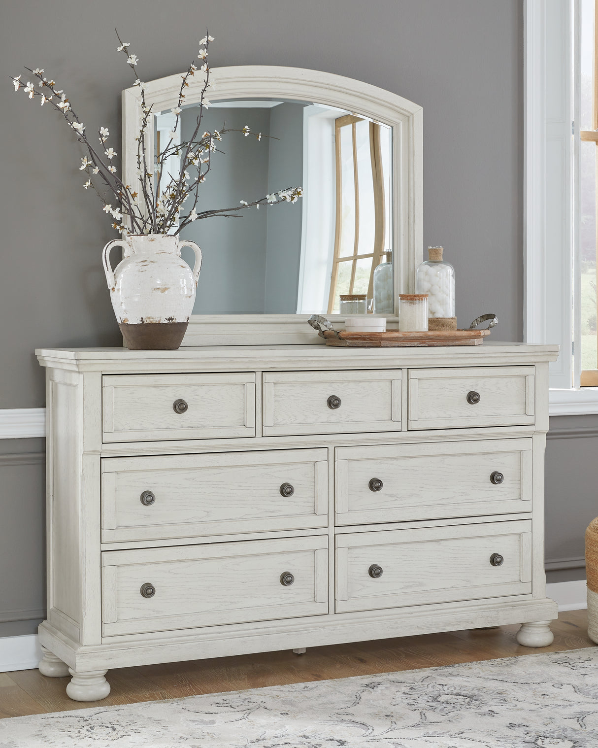 Nashville Furniture Outlets - Ashley Furniture - Robbinsdale Bedroom - Dresser and Mirror / Antique White - B742B1