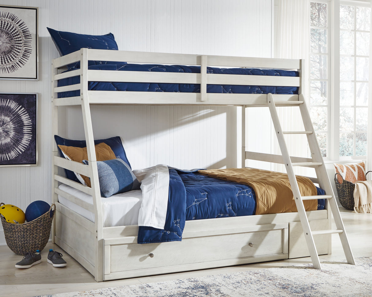 Nashville Furniture Outlets - Ashley Furniture - Robbinsdale Bedroom - Twin over Full Bunk Bed with Storage / Antique White - B742B16