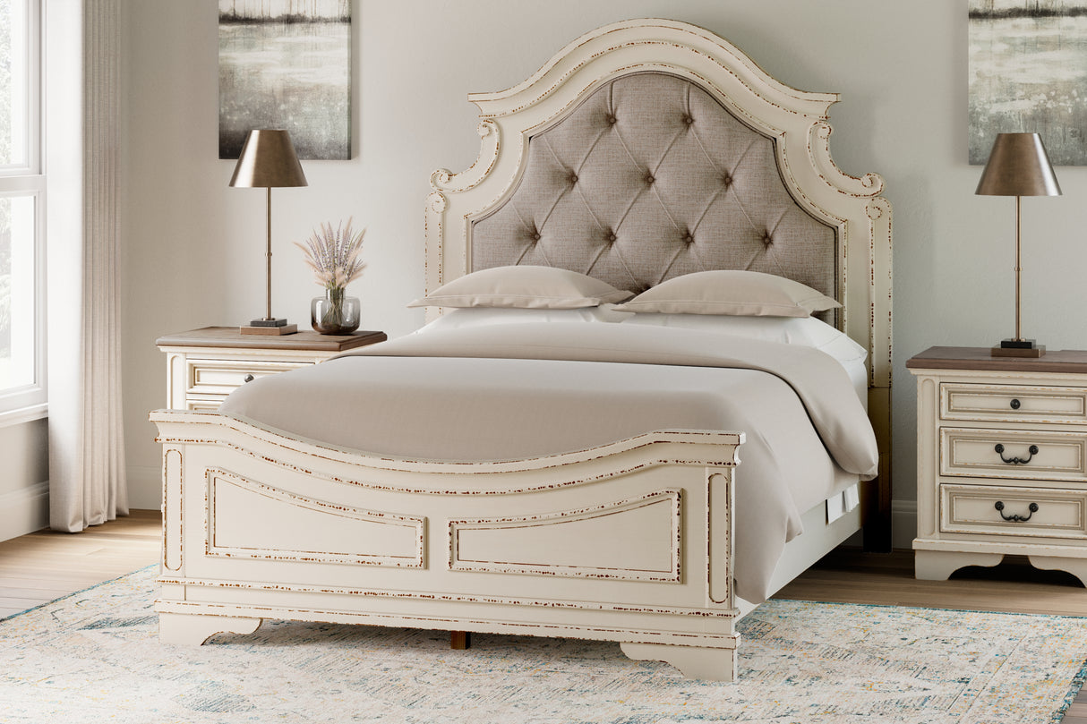 Nashville Furniture Outlets - Ashley Furniture - Realyn Bedroom - Queen Upholstered Panel Bed / Chipped White - B743B2