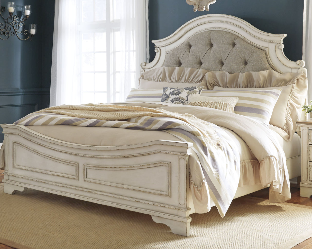 Nashville Furniture Outlets - Ashley Furniture - Realyn Bedroom - King Upholstered Panel Bed / Chipped White - B743B6