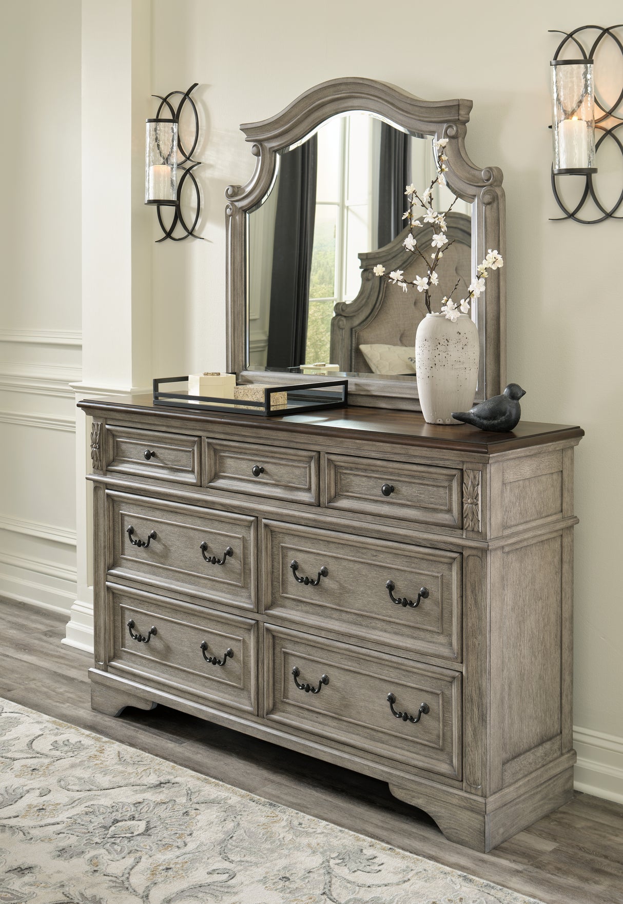 Nashville Furniture Outlets - Ashley Furniture - Lodenbay Bedroom - Dresser and Mirror / Antique Gray/Brown - B751B1