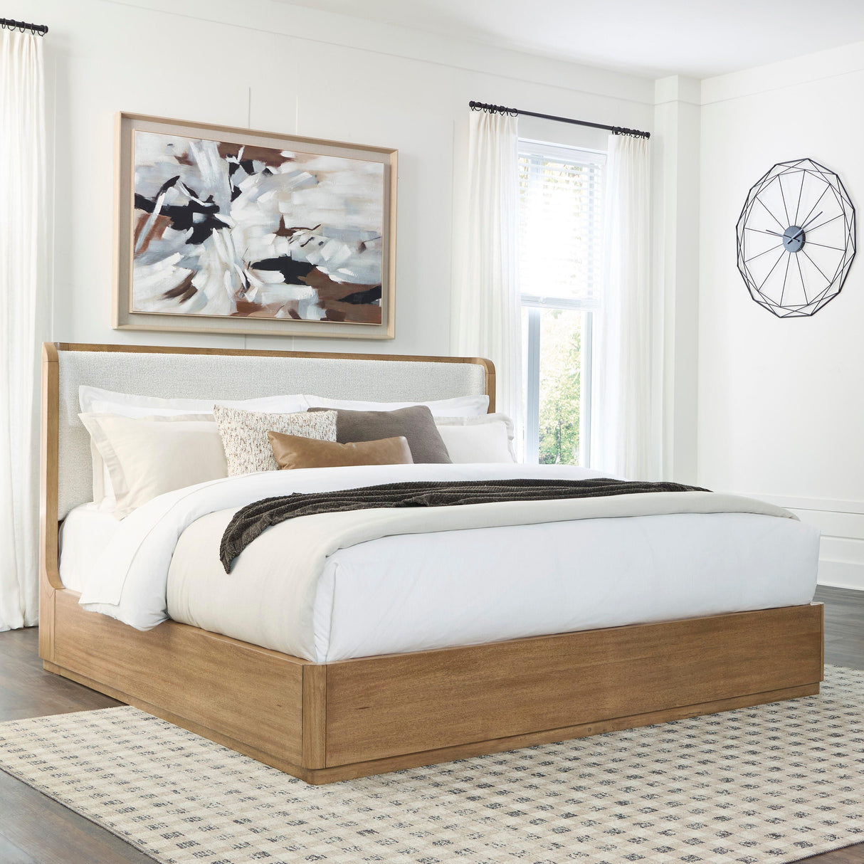 Nashville Furniture Outlets - Ashley Furniture - Pamaria Bedroom - King Upholstered Bed / Light Brown - PCB802B7