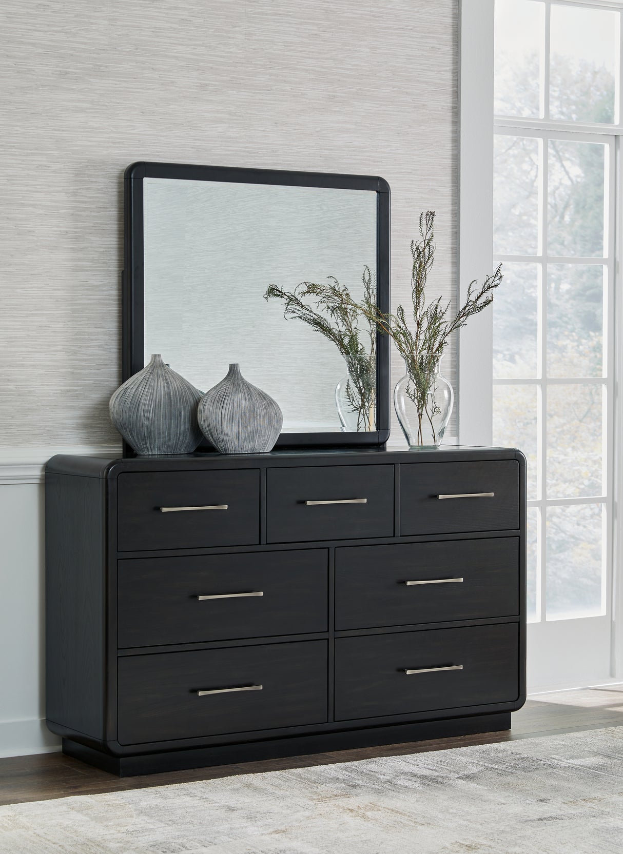 Nashville Furniture Outlets - Ashley Furniture - Rowanbeck Bedroom - Dresser and Mirror / Black - B821B1