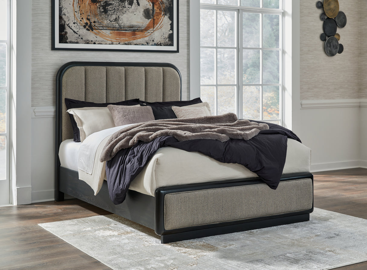 Nashville Furniture Outlets - Ashley Furniture - Rowanbeck Bedroom - Queen Upholstered Panel Bed / Gray/Black - B821B2