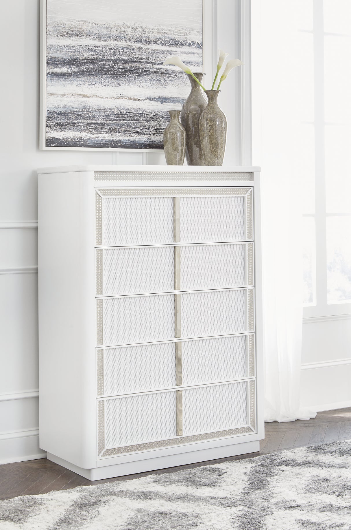 Nashville Furniture Outlets - Ashley Furniture - Chalanna Bedroom - Five Drawer Chest / White - B822-46
